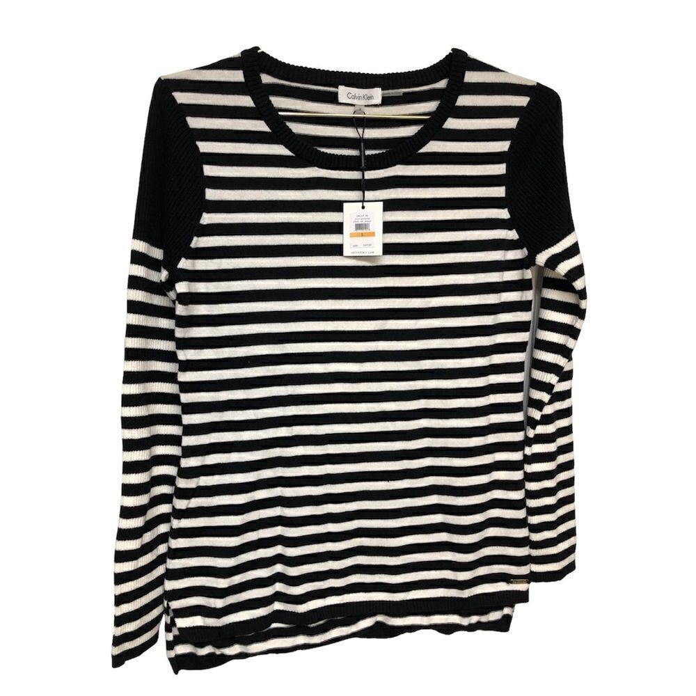 NWT Calvin Klein Black and White Striped Blouse